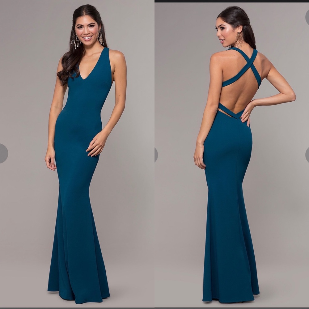 NWT Long V-neck open back prom dress